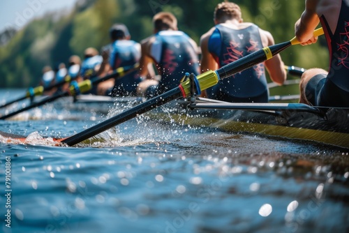 Rowing team in action on the water photo