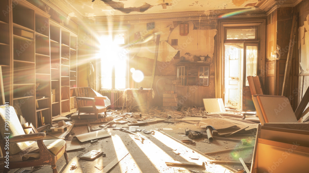 Destroyed, abandoned, messy apartment Destroyed, abandoned, messy apartment