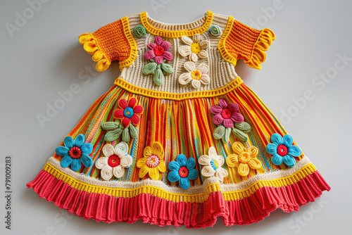 Bright color crochet baby dress, children's fashion