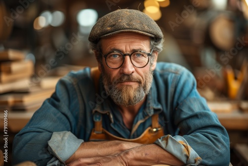 Man with beard and glasses sitting at table