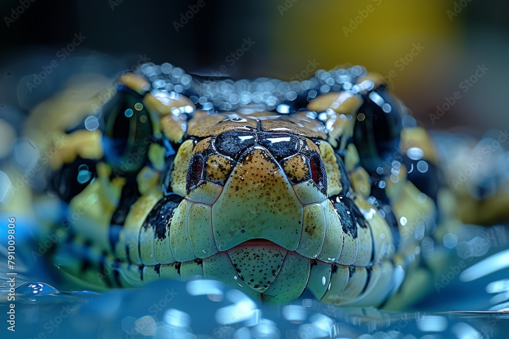 Fototapeta premium Frog head close-up with water droplets