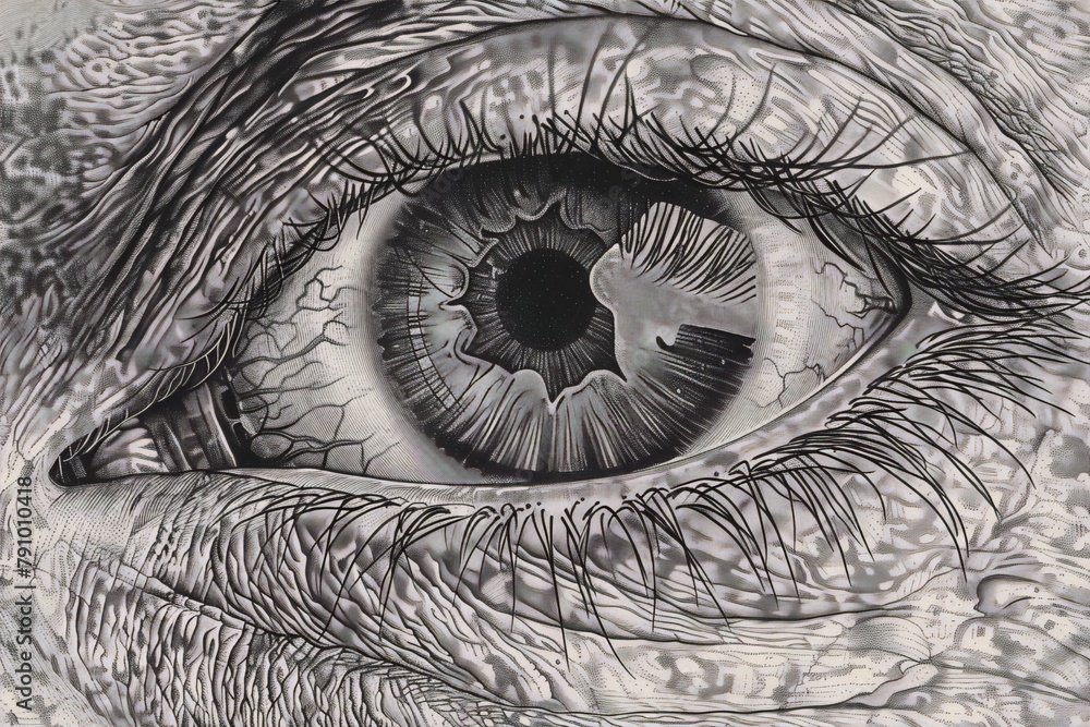 Black and white detailed pencil drawing of an eye conveys emotion and a ...