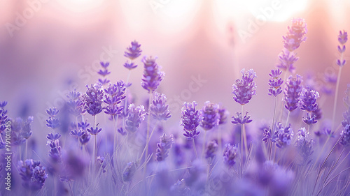 A soothing combination of translucent lavender and thistle  creating a minimalist abstract background that evokes the serene beauty of a blooming lavender field at dusk