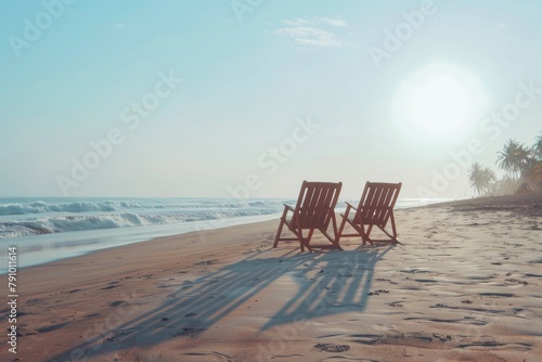 A pair of chairs summer tropical beach lapis ocean shore white sand vacation sunbathing island nature holiday clear sky weather coast seaside paradise maldives bali exotic sunny carribean
