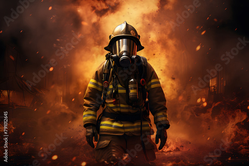 A protective suit against high heat protects firefighters from flames. International firefighter day concept.