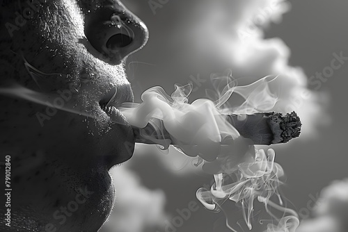 Man Smoking a Cigarette in Black and White. Generative AI