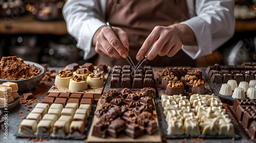 chocolatier making chocolates in a kitchen photo