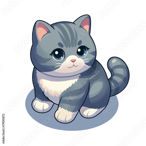 Isometric cute happy  british shorthair ketten cat cartoon character design isolated on white background, cute animal clip art, vector illustration.