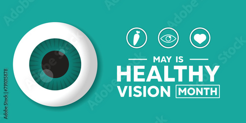 Healthy Vision Month. Eye, carrot and heart. Great for cards, banners, posters, social media and more. Green background.
