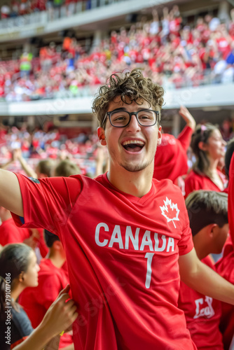 Canadian football soccer fans in a stadium supporting the national team 