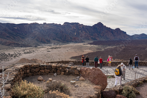 Tenerife, Spain - 04.12.2023: Tourists at a viewpoint in Teide National Park in Tenerife