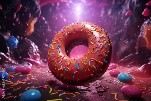 A cartoon donut, come to life, chases you down the street, its sprinkles bouncing and its hole a neverending loop of temptation photo