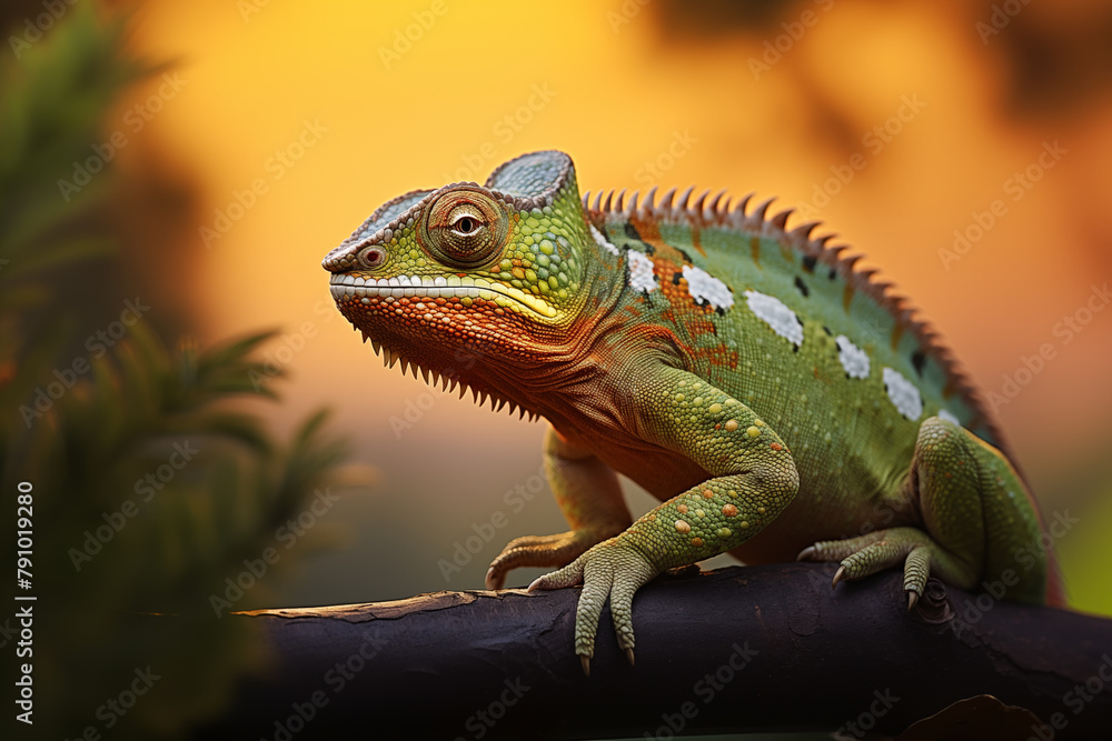 Fototapeta premium Chameleon at outdoors in wildlife. Animal