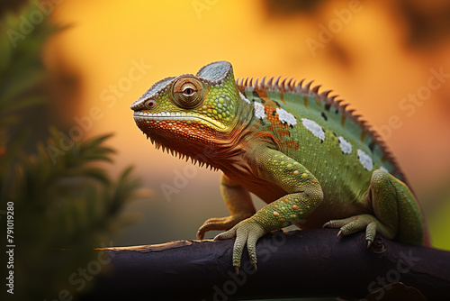 Chameleon  at outdoors in wildlife. Animal © luismolinero