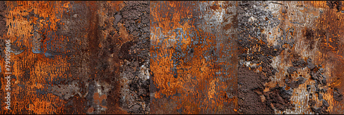 Rusty metal texture background. Set of four rustic metal textures.