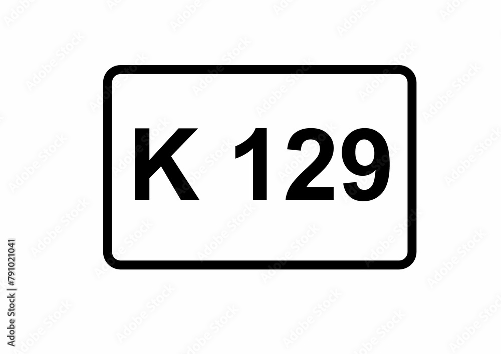 Illustration eines Kreisstraßenschildes der K 129 in Deutschland Illustration eines Kreisstraßenschildes der K 129 in Deutschland