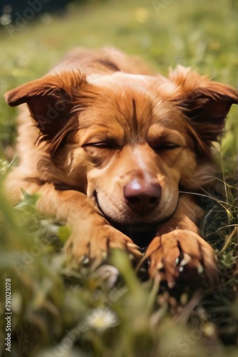 Brown dog sleep  in the grass © Sakirul