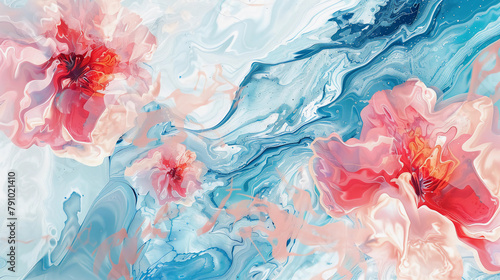 Fluid abstract expressionism  blooming flowers  Aesthetics colorful floral inspirational tenderness illustration  oil paint  Wall decoration photo  Generated AI.