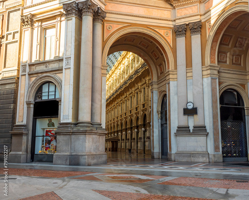 monumental entrance arch to the famous Galleria Vittorio Emanuele in the centre of Milan, on the Piazza della Scala side