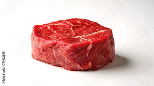 Fresh raw steak on a clean white background, perfect for culinary themes. Close-up, vibrant color, food styling. Ideal for menus and advertisements. AI