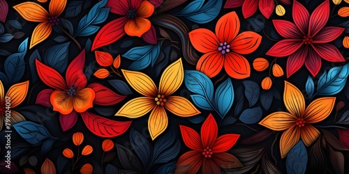 A colorful design with the flowers in the middle seamless, Generative AI