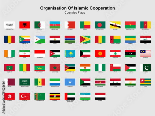 Organization of Islamic Cooperation Countries Flags pack. Islamic Countries Flags Pack. A set of 57 Islamic Countries. Editable EPS file.