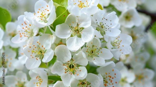 Close-up shot of a white blossom surrounded by green foliage photo