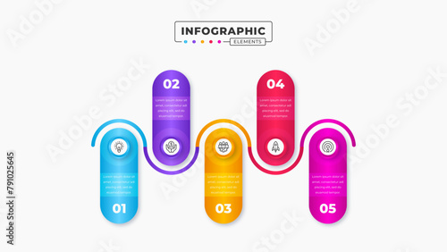 Vector timeline infographic presentation design template with 5 steps or options