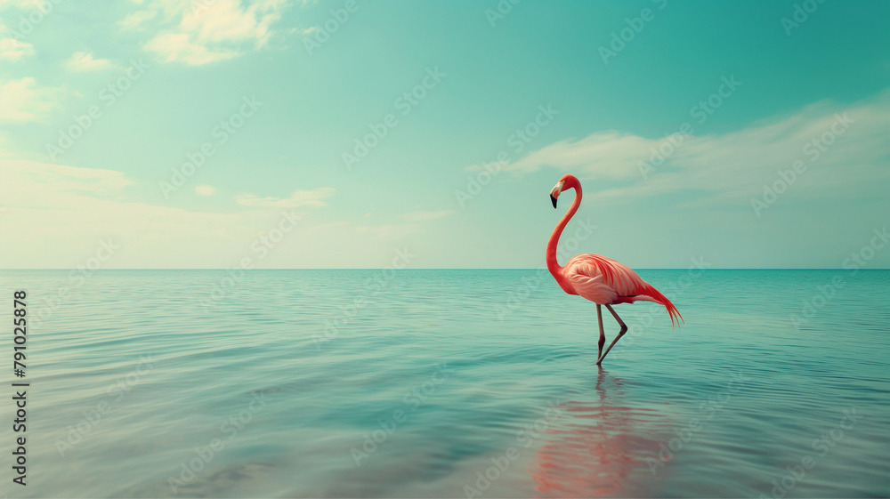 Fototapeta premium Flamingo Stand in The Water With Beautiful background Nature 4K Wallpaper
