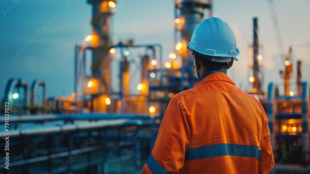 engineer looking at refinery engineer looking at refinery