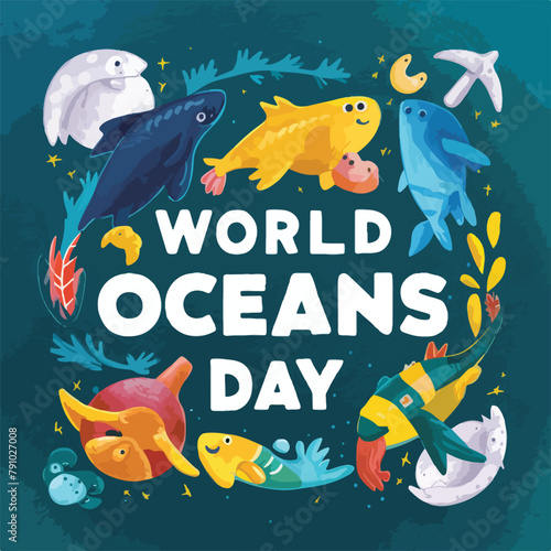 A poster for the world ocean day, Social Medai Poster For World Oceans Day. photo