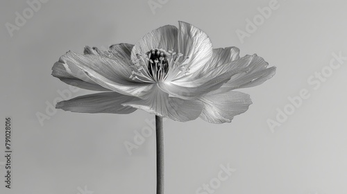   A monochrome image of a solitary bloom atop its flower stalk