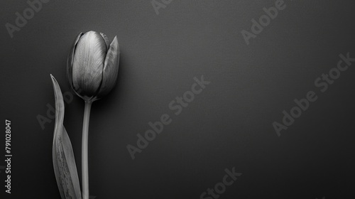   A monochrome image of a solitary tulip against a dark backdrop Tulip in the foreground #791028047