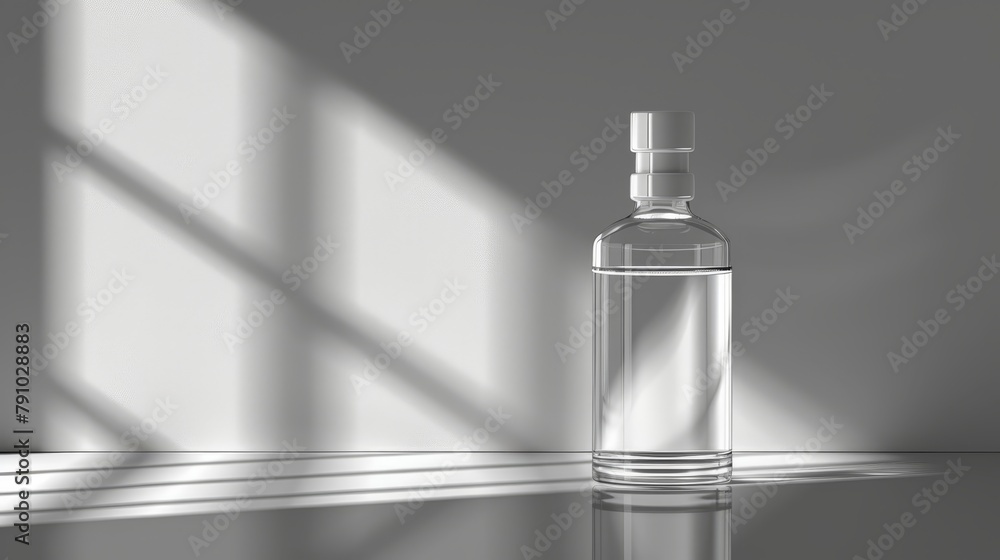 A bottle of water on a table, casting a shadow on the wall Behind it, a window allows daylight to filter in A bottle of water on a table, casting a shadow on the wall Behind it, a window allows daylight to filter in