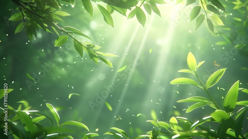   The sun penetrates the forest  illuminating the emerald leaves