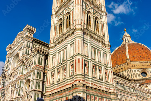 Cathedral of Saint Mary of the Flower (Cattedrale di Santa Maria del Fiore) or Duomo di Firenze tower, Florence, Italy