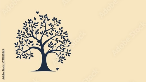   A tree silhouette with leaves against a beige backdrop, outlined in black at its base © Jevjenijs