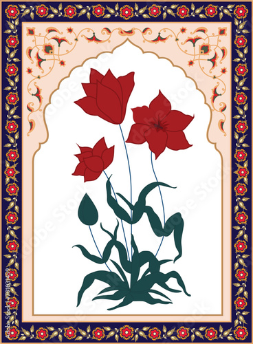 Vector floral bunch with Border design. Digital art flower motif design.