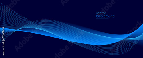 Flowing dark blue curve shape with soft gradient vector abstract background, relaxing and tranquil art, can illustrate health medical or sound of music.