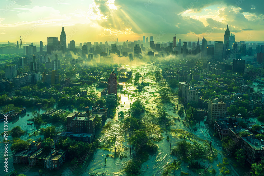 Fototapeta premium Urban floodscape: a symbol of climate change