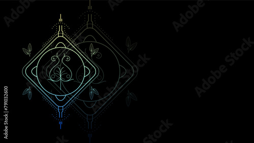 Art Abstract Dark Black Background WIth Gradient Plant Geometric Glow Wallpaper Vector Design Style