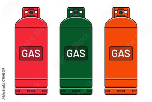 red green propane gas tank set on white background vector flat illustration
