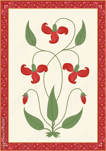 Vector floral design on white background. Digital art flower motif design.