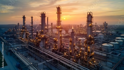 Oil and Gas Refinery with Storage Tanks in an Industrial Zone. Concept Oil and Gas Refinery, Storage Tanks, Industrial Zone, Energy Production, Environmental Impact