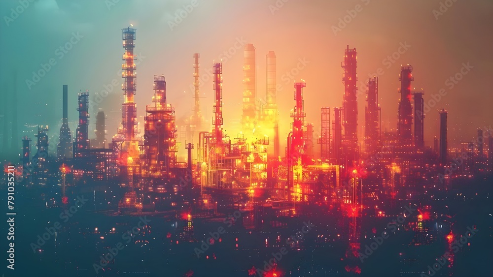 Innovative Energy Sector Manufacturing Design: A Conceptual Vision with Double Exposure Refinery Facilitie. Concept Manufacturing Design, Energy Sector, Conceptual Vision, Double Exposure