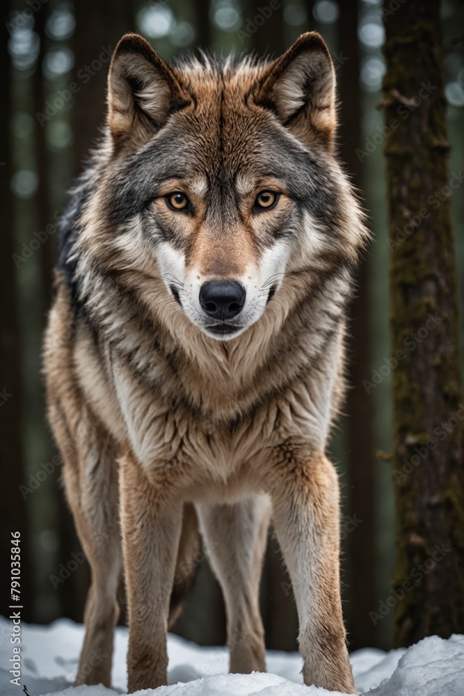 Wilderness Watcher: Wolf Looks Directly at the Camera in the Wild