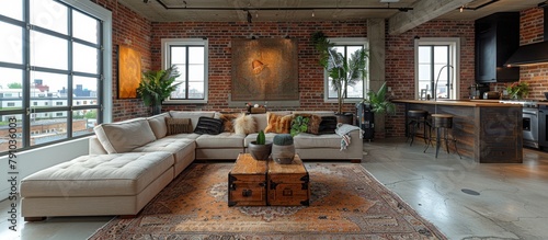 Wallpaper Mural Contemporary loft featuring exposed brick walls and industrial-style decor.  Torontodigital.ca