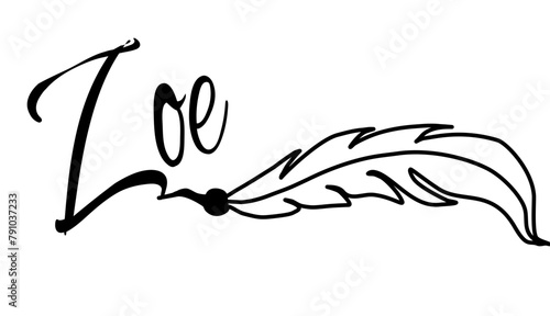 Zoe - black color - name written - Word with feather for websites, baby shower, greetings, banners, cards-shirt, sweatshirt, prints, cricut, silhouette, sublimation