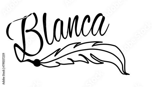 Blanca - black color - name written - Word with feather for websites, baby shower, greetings, banners, cards-shirt, sweatshirt, prints, cricut, silhouette, sublimation