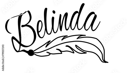 Belinda - black color - name written - Word with feather for websites, baby shower, greetings, banners, cards-shirt, sweatshirt, prints, cricut, silhouette, sublimation